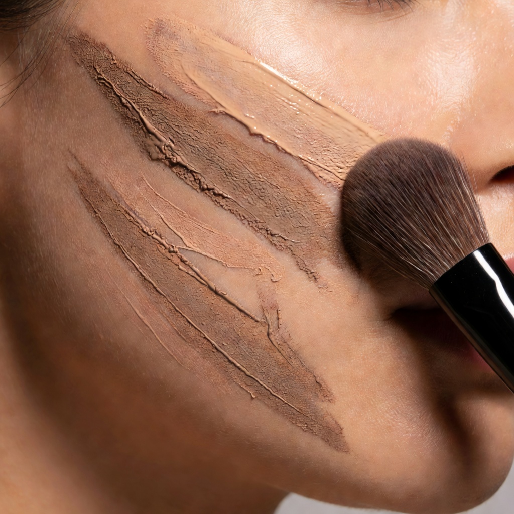 Harsh contour lines before blending under sheer foundation